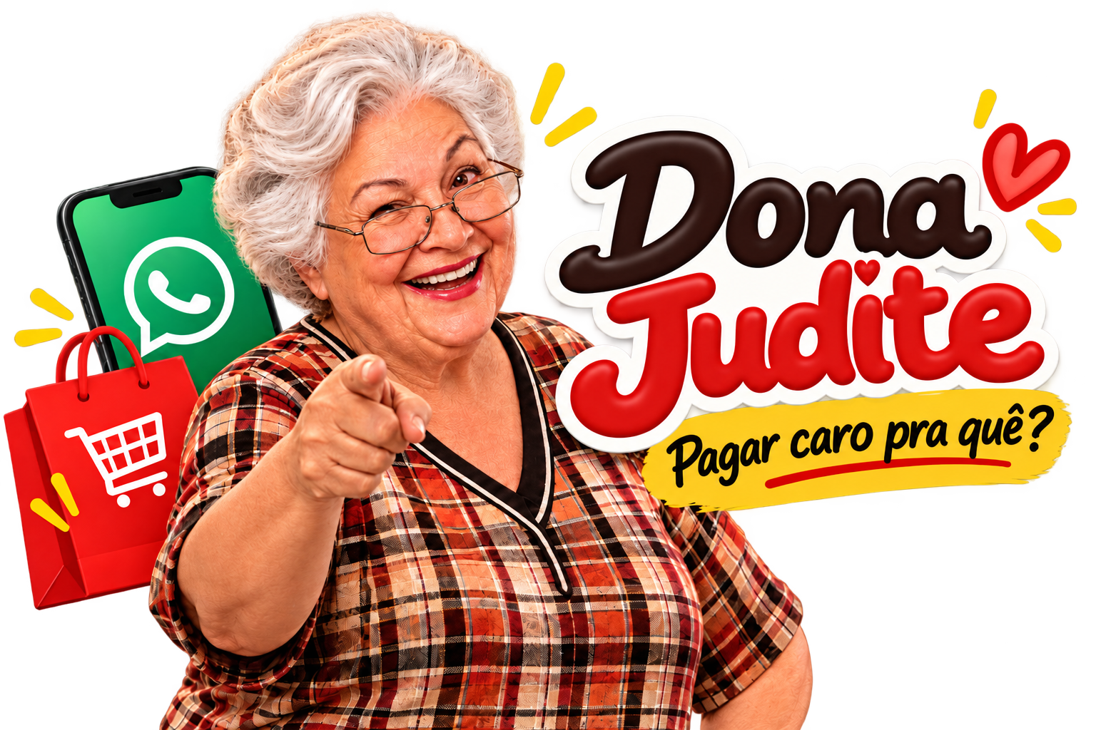 Criativo Dona Judite com convite para ofertas no WhatsApp