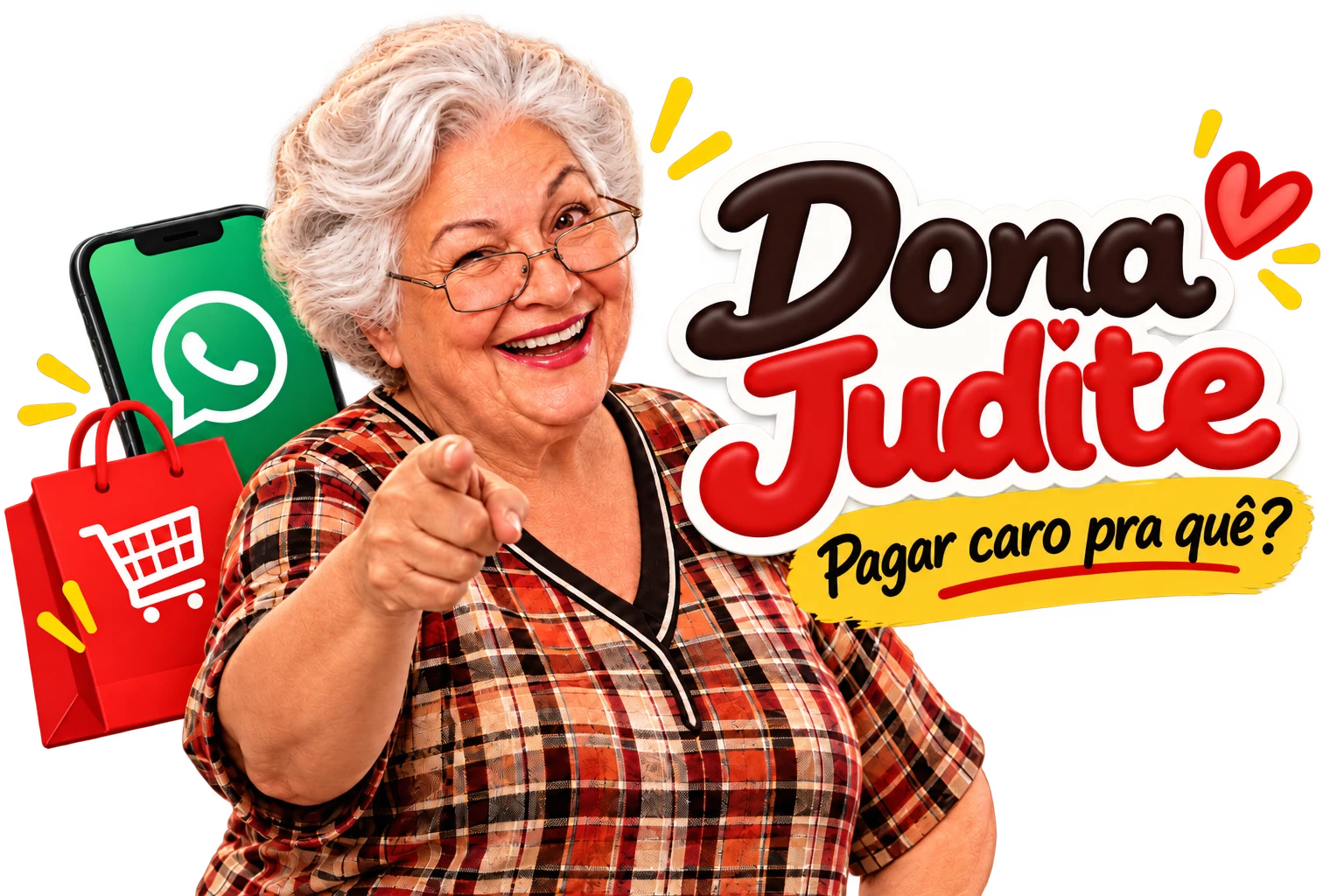 Criativo Dona Judite com convite para ofertas no WhatsApp